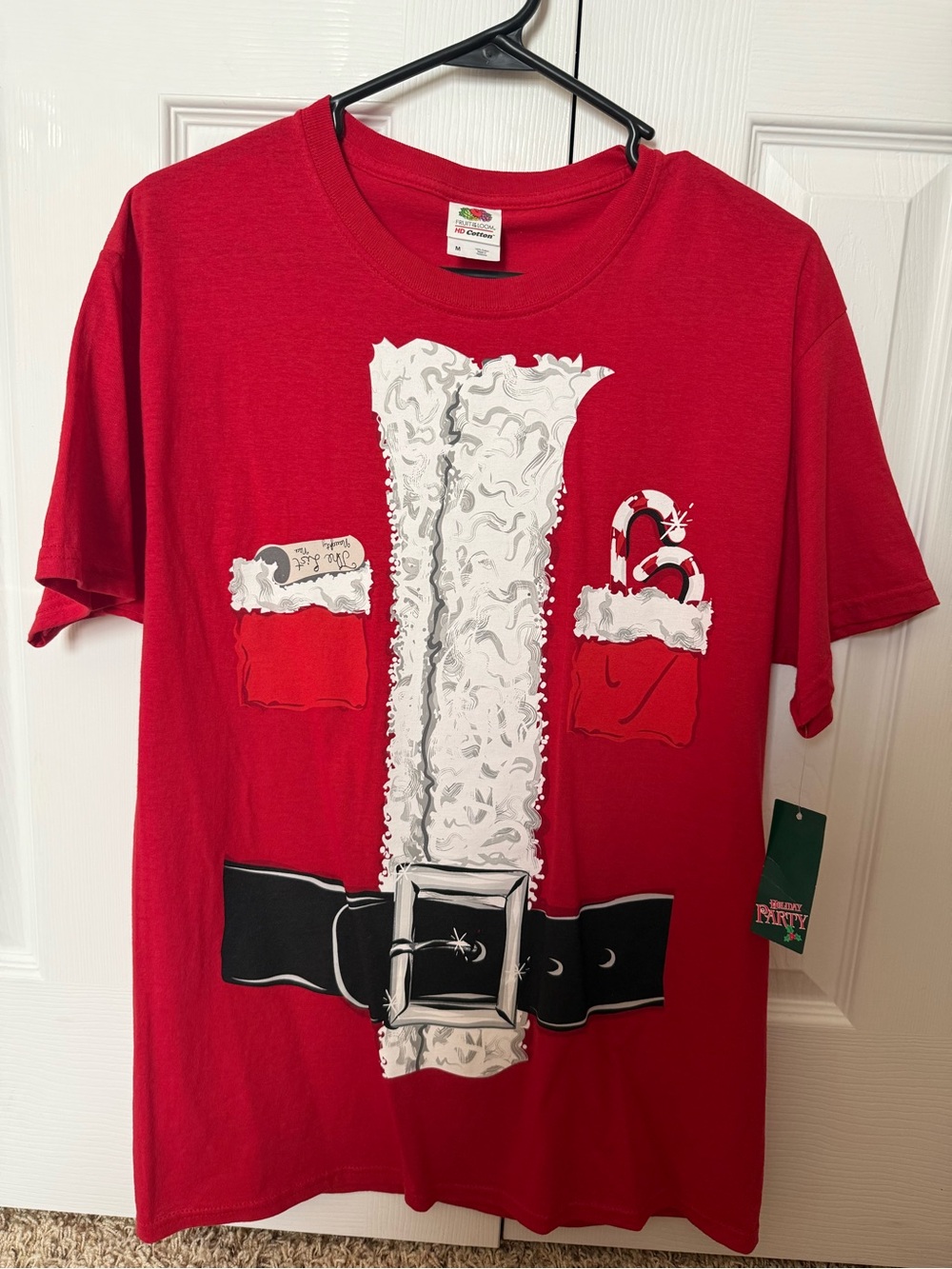 Ugly Christmas Santa Suit Fruit of the Loom Red Graphic Short Sleeve Tee